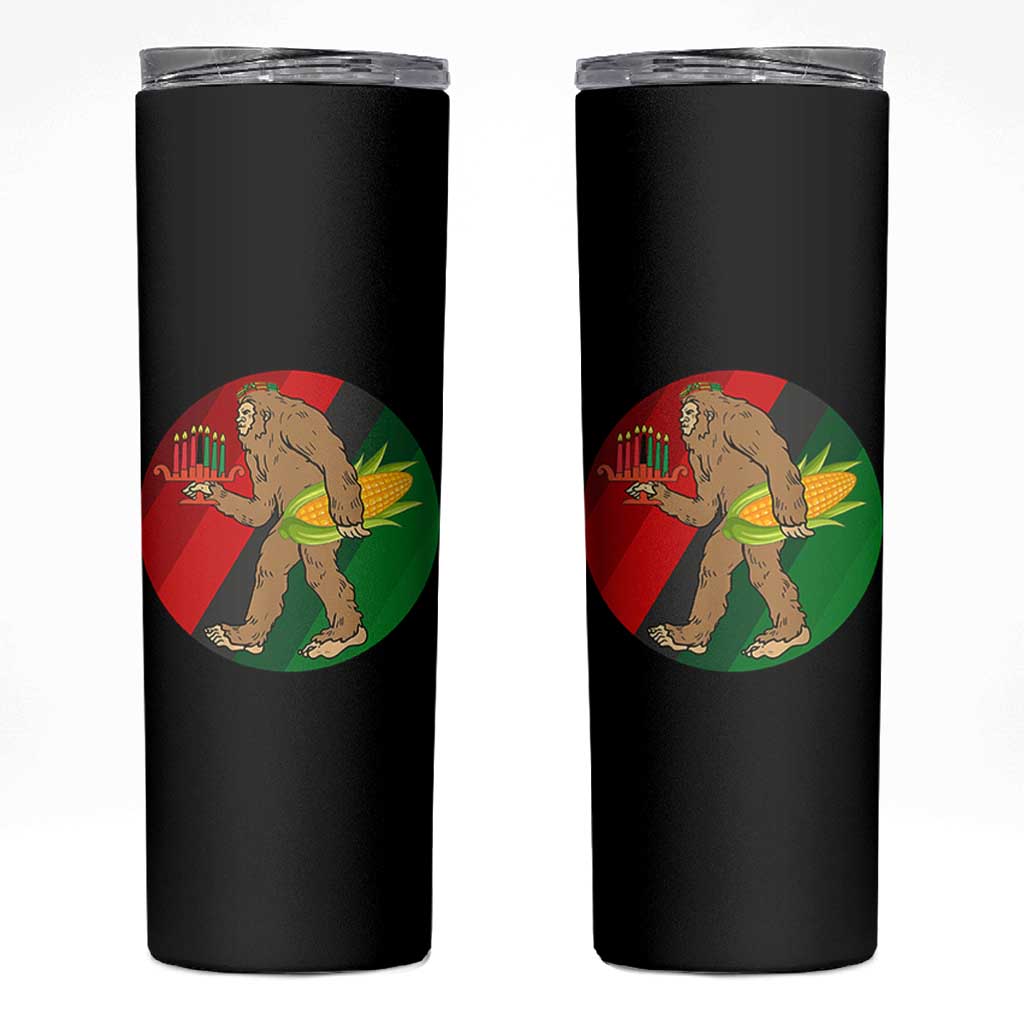African American Holiday Gift Skinny Tumbler Retro Sunset Bigfoot With Kwanzaa Candle - Wonder Print Shop
