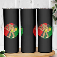 African American Holiday Gift Skinny Tumbler Retro Sunset Bigfoot With Kwanzaa Candle - Wonder Print Shop
