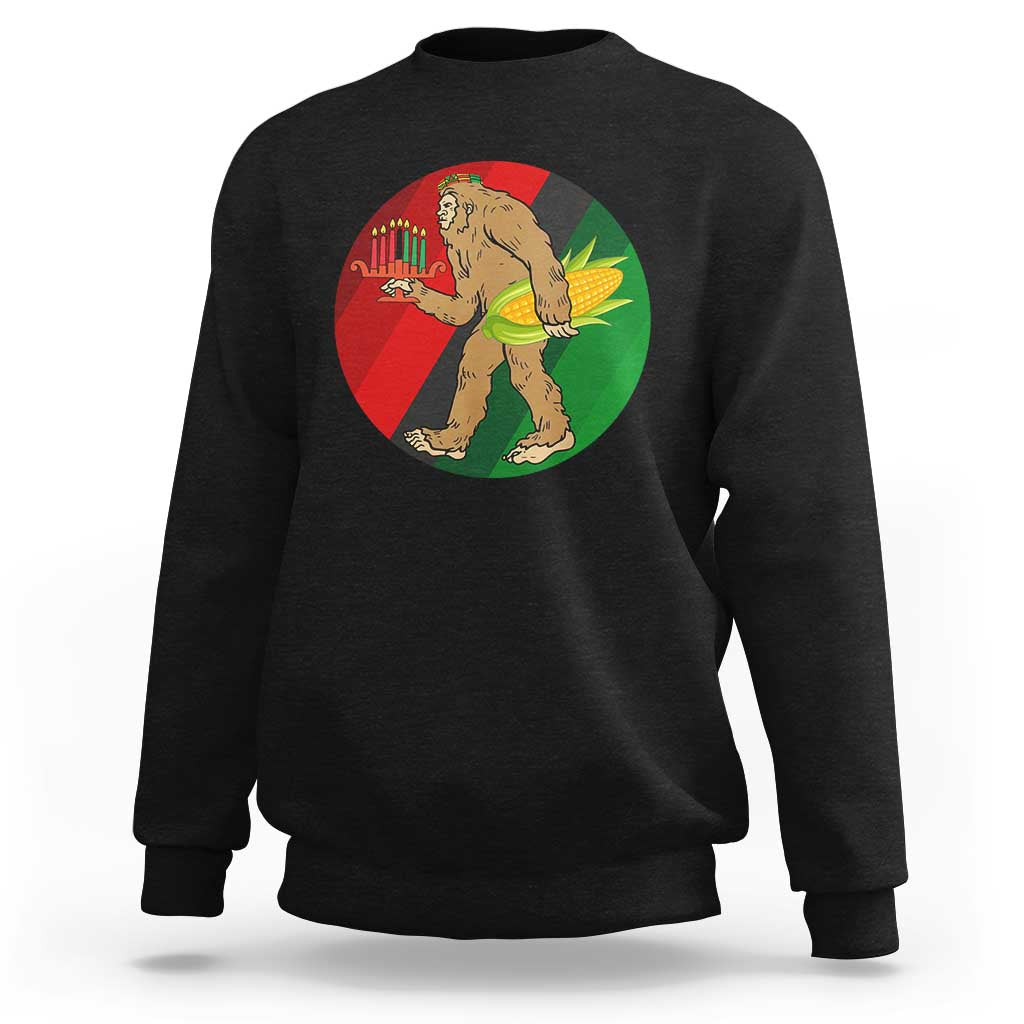 African American Holiday Gift Sweatshirt Retro Sunset Bigfoot With Kwanzaa Candle - Wonder Print Shop