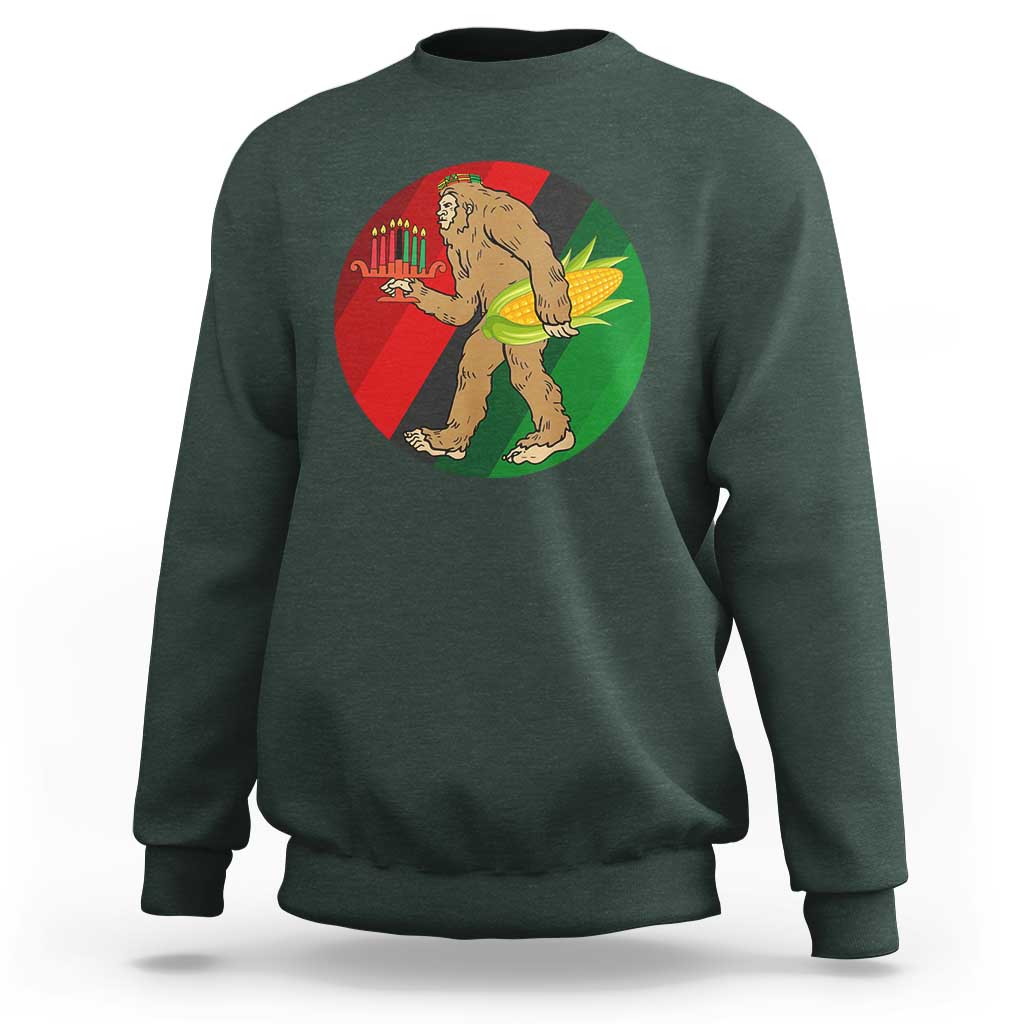 African American Holiday Gift Sweatshirt Retro Sunset Bigfoot With Kwanzaa Candle - Wonder Print Shop