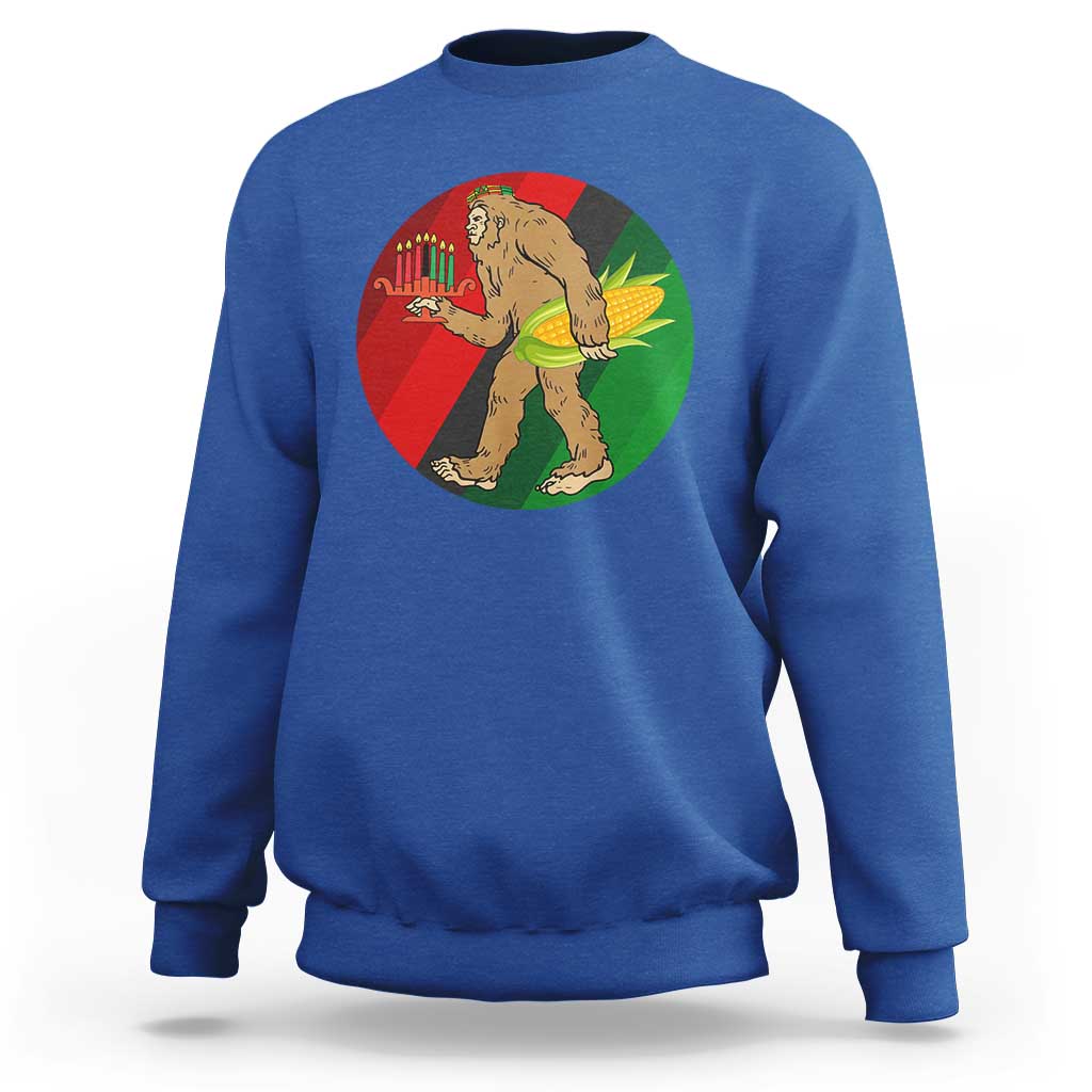 African American Holiday Gift Sweatshirt Retro Sunset Bigfoot With Kwanzaa Candle - Wonder Print Shop