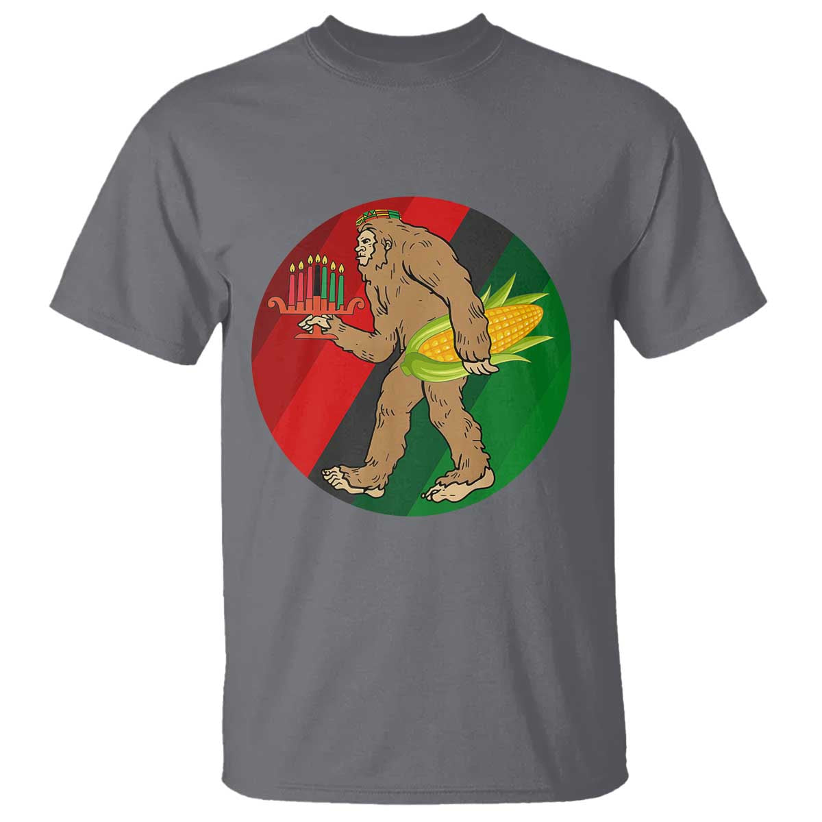 African American Holiday Gift T Shirt Retro Sunset Bigfoot With Kwanzaa Candle - Wonder Print Shop
