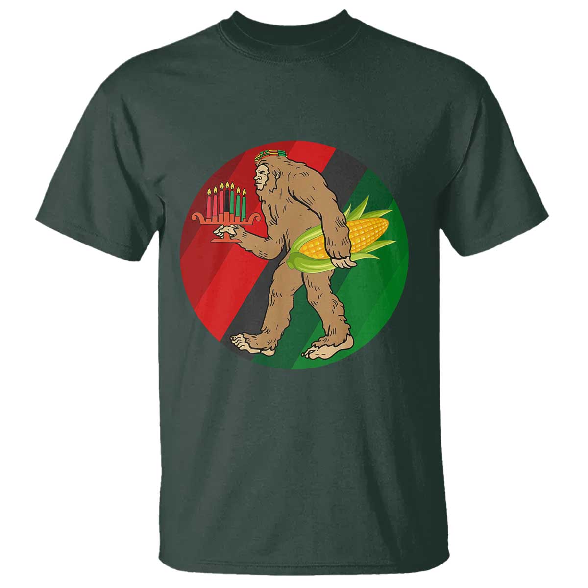 African American Holiday Gift T Shirt Retro Sunset Bigfoot With Kwanzaa Candle - Wonder Print Shop