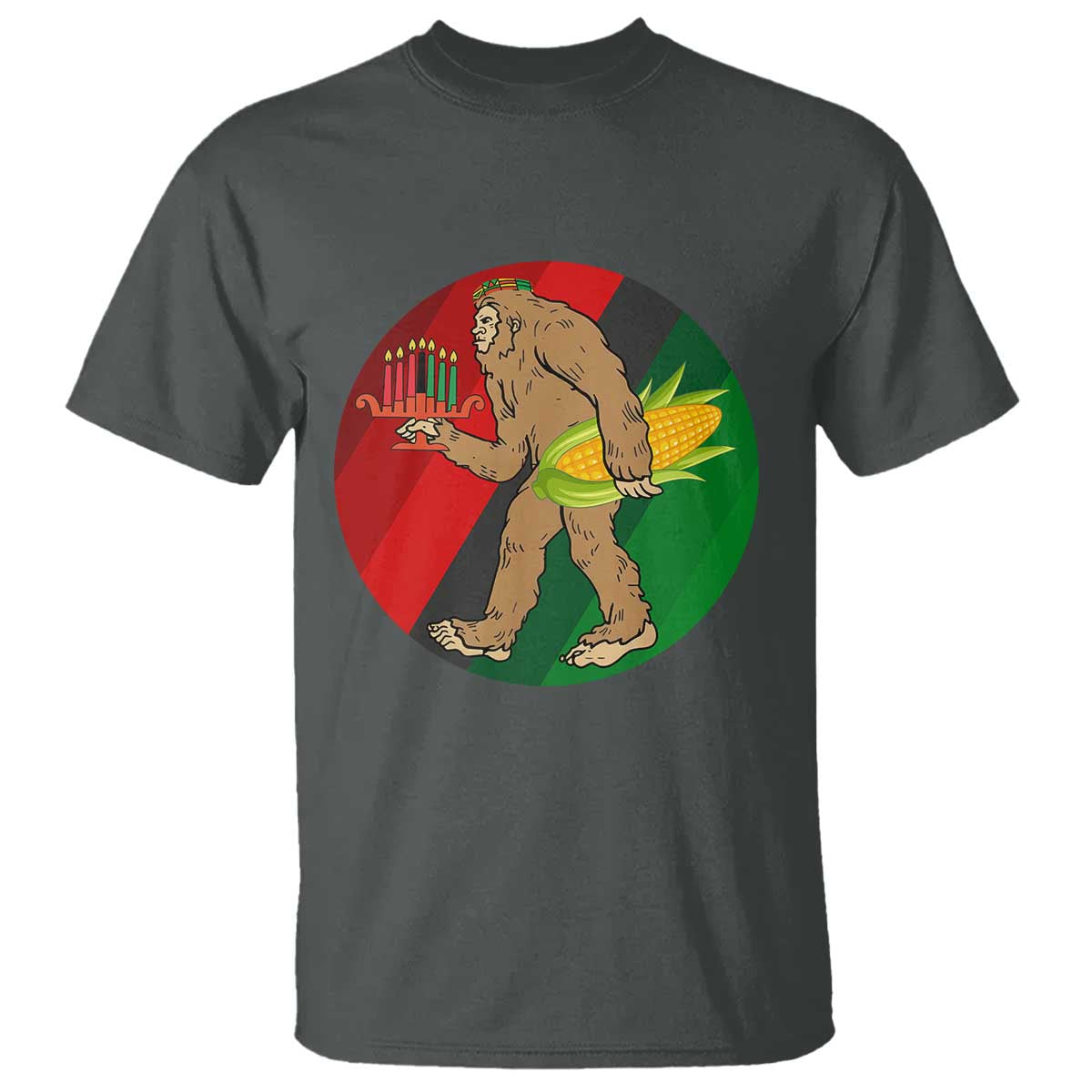 African American Holiday Gift T Shirt Retro Sunset Bigfoot With Kwanzaa Candle - Wonder Print Shop