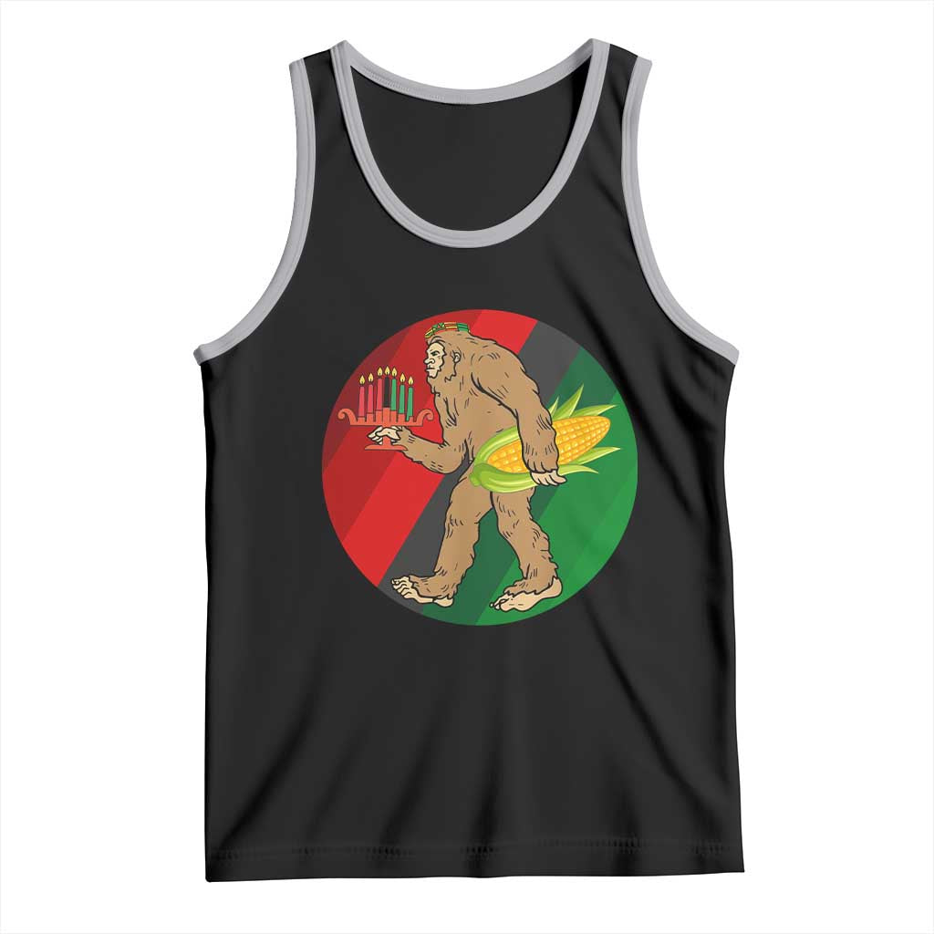 African American Holiday Gift Tank Top Retro Sunset Bigfoot With Kwanzaa Candle - Wonder Print Shop
