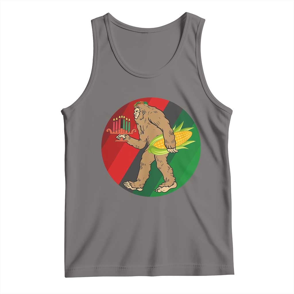 African American Holiday Gift Tank Top Retro Sunset Bigfoot With Kwanzaa Candle - Wonder Print Shop