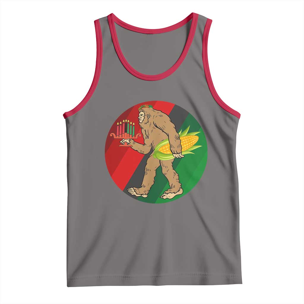 African American Holiday Gift Tank Top Retro Sunset Bigfoot With Kwanzaa Candle - Wonder Print Shop