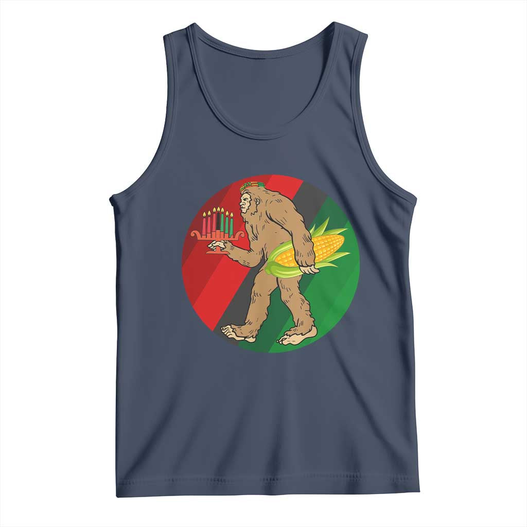 African American Holiday Gift Tank Top Retro Sunset Bigfoot With Kwanzaa Candle - Wonder Print Shop