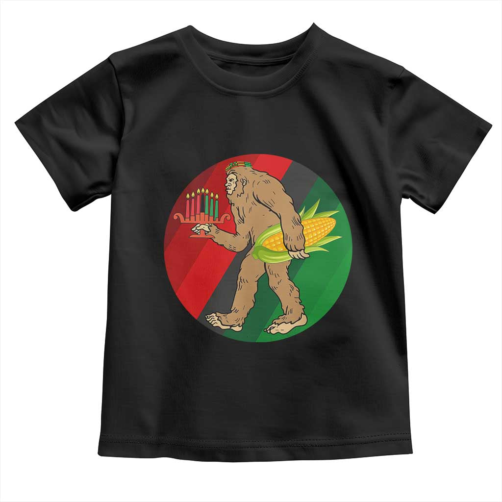 African American Holiday Gift Toddler T Shirt Retro Sunset Bigfoot With Kwanzaa Candle - Wonder Print Shop