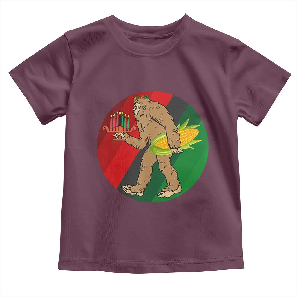 African American Holiday Gift Toddler T Shirt Retro Sunset Bigfoot With Kwanzaa Candle - Wonder Print Shop