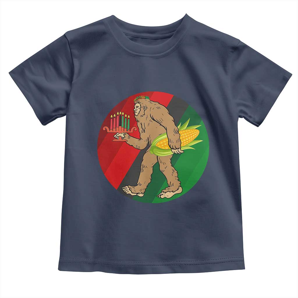 African American Holiday Gift Toddler T Shirt Retro Sunset Bigfoot With Kwanzaa Candle - Wonder Print Shop