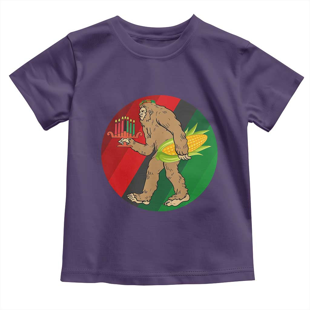 African American Holiday Gift Toddler T Shirt Retro Sunset Bigfoot With Kwanzaa Candle - Wonder Print Shop