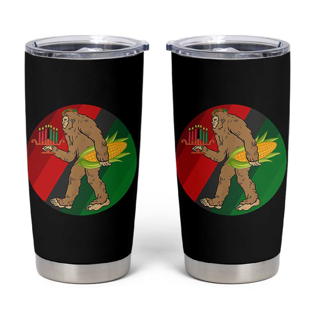 African American Holiday Gift Tumbler Cup Retro Sunset Bigfoot With Kwanzaa Candle - Wonder Print Shop