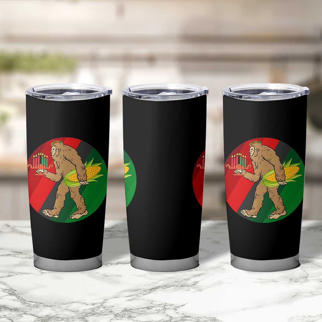 African American Holiday Gift Tumbler Cup Retro Sunset Bigfoot With Kwanzaa Candle - Wonder Print Shop