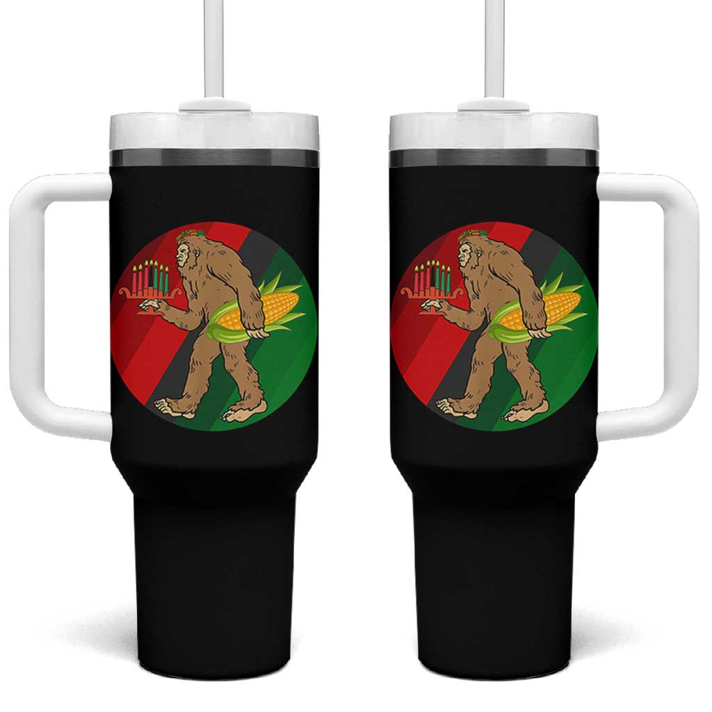African American Holiday Gift Tumbler With Handle Retro Sunset Bigfoot With Kwanzaa Candle - Wonder Print Shop