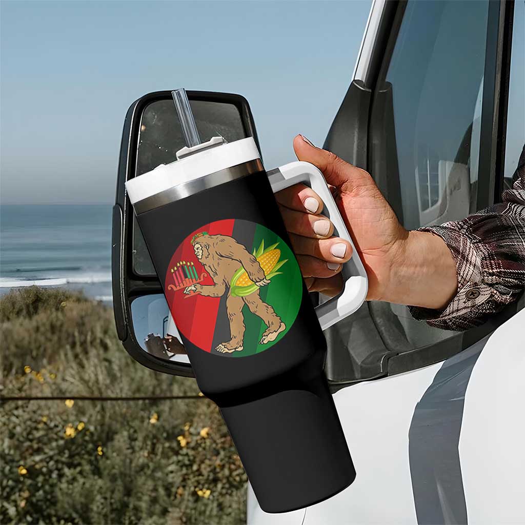 African American Holiday Gift Tumbler With Handle Retro Sunset Bigfoot With Kwanzaa Candle - Wonder Print Shop