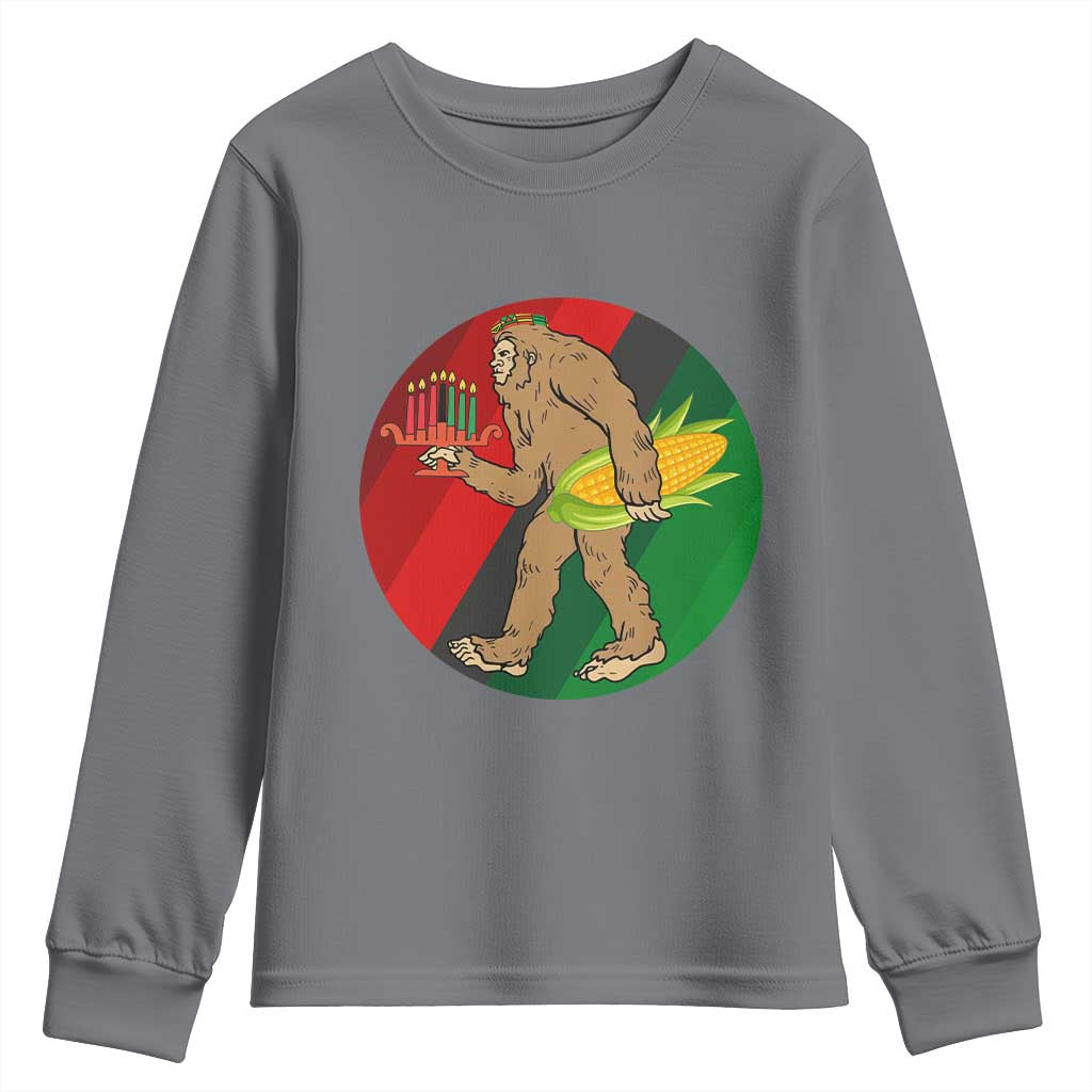 African American Holiday Gift Youth Sweatshirt Retro Sunset Bigfoot With Kwanzaa Candle - Wonder Print Shop