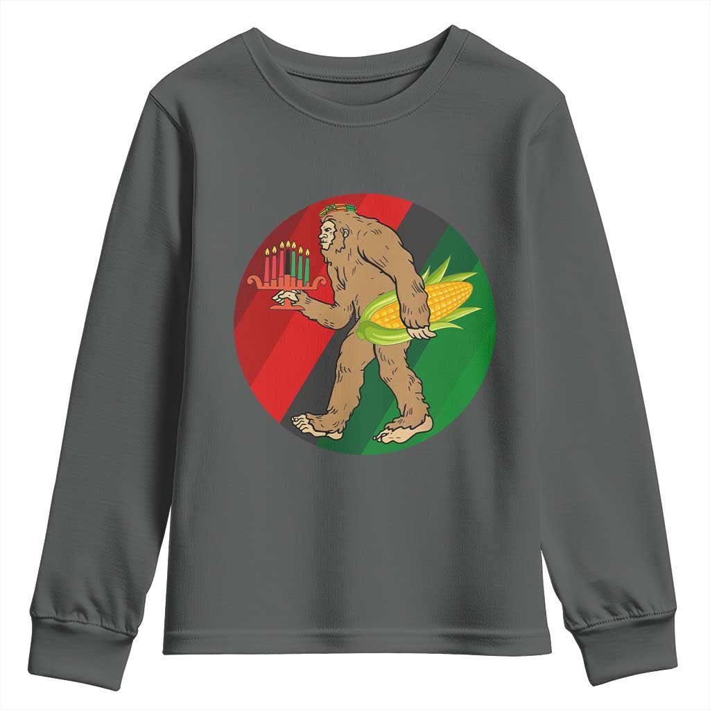 African American Holiday Gift Youth Sweatshirt Retro Sunset Bigfoot With Kwanzaa Candle - Wonder Print Shop