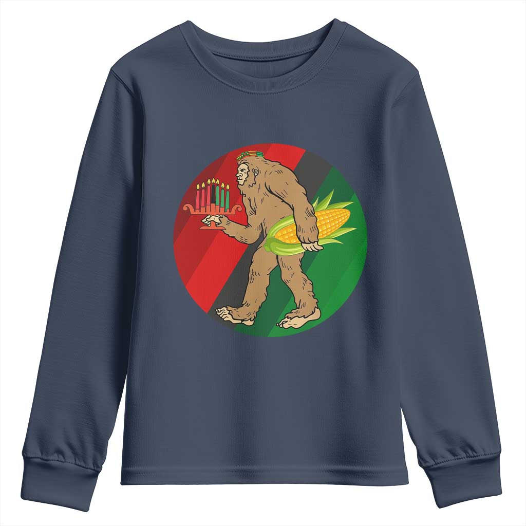 African American Holiday Gift Youth Sweatshirt Retro Sunset Bigfoot With Kwanzaa Candle - Wonder Print Shop