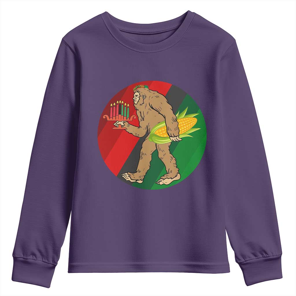 African American Holiday Gift Youth Sweatshirt Retro Sunset Bigfoot With Kwanzaa Candle - Wonder Print Shop