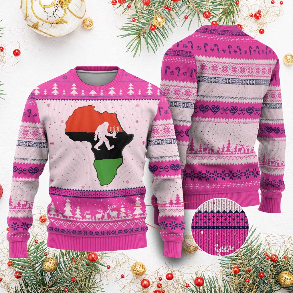 Funny Kwanzaa Bigfoot Lover Ugly Christmas Sweater Festival Of Lights African Heritage Gift - Wonder Print Shop