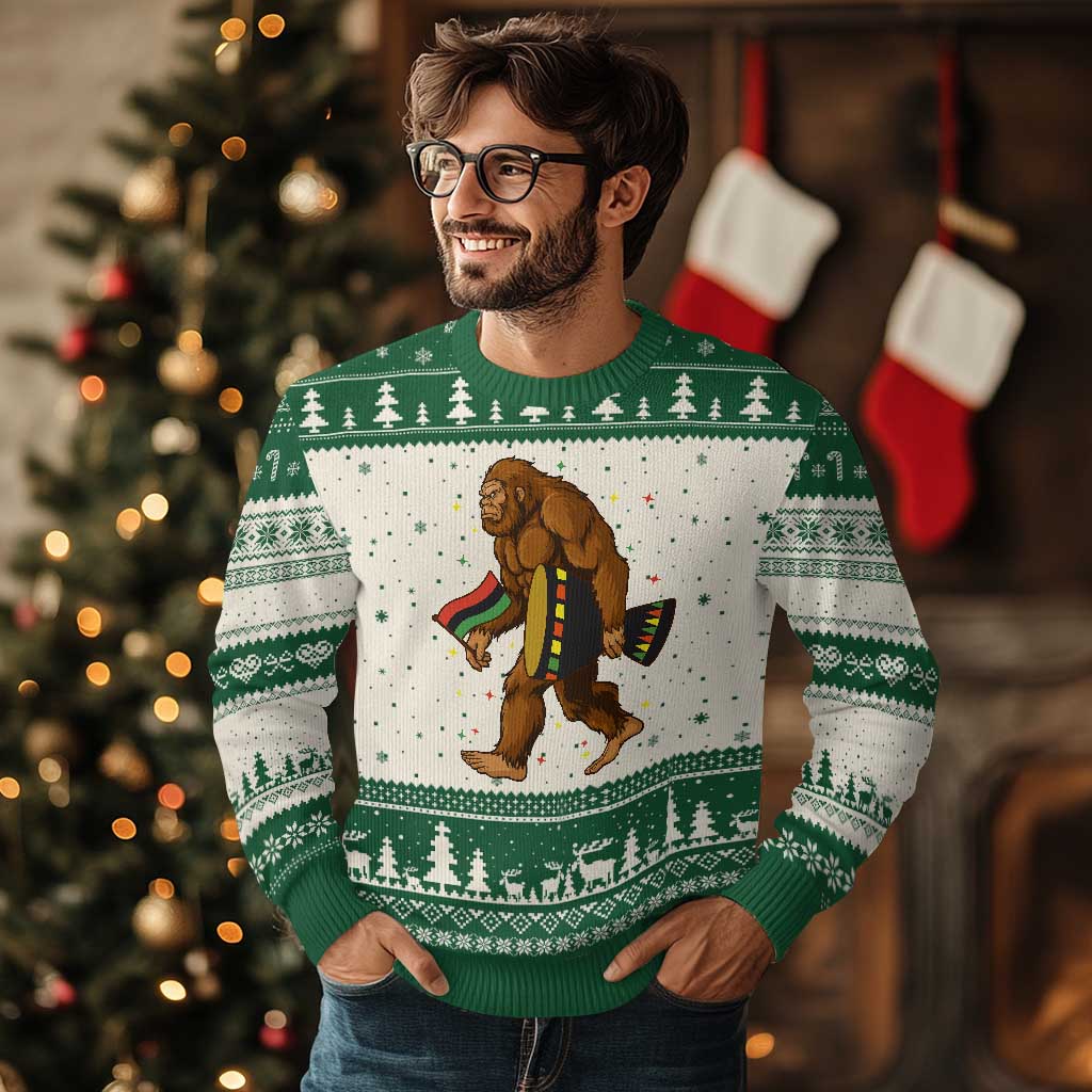 Funny Kwanzaa Bigfoot Lover Ugly Christmas Sweater African American Holiday Gift - Wonder Print Shop