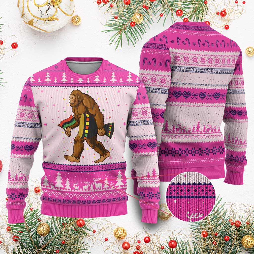 Funny Kwanzaa Bigfoot Lover Ugly Christmas Sweater African American Holiday Gift - Wonder Print Shop