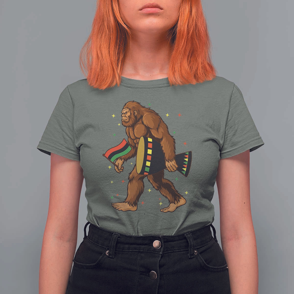 Funny Kwanzaa Bigfoot Lover T Shirt For Women African American Holiday Gift - Wonder Print Shop
