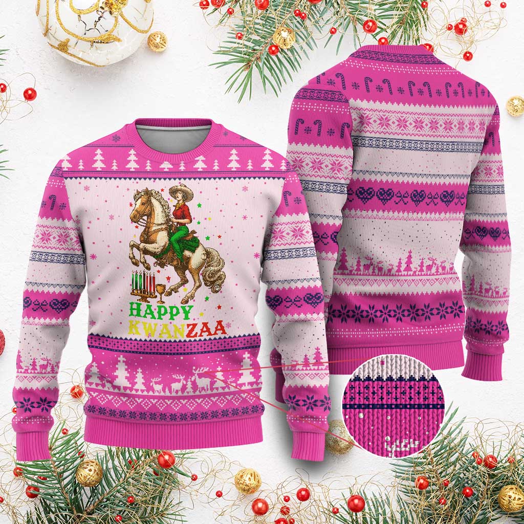 Happy Kwanzaa Cowgirl Ugly Christmas Sweater Funny African American Festival Gift - Wonder Print Shop