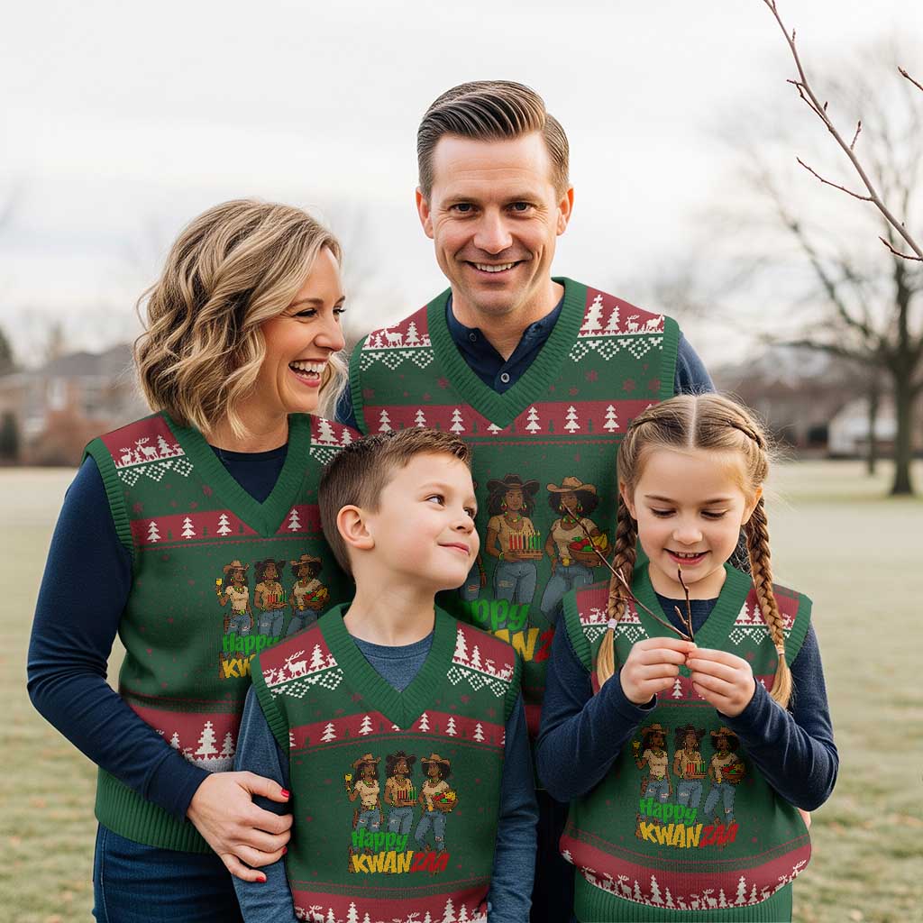 Happy Kwanzaa Cowgirl V-Neck Knit Sweater Vest Festival Of Lights African Heritage Gift - Wonder Print Shop