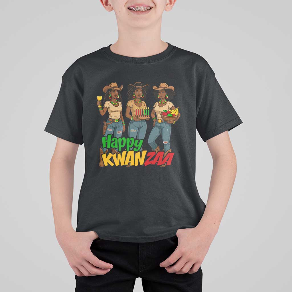 Happy Kwanzaa Cowgirl T Shirt For Kid Festival Of Lights African Heritage Gift - Wonder Print Shop
