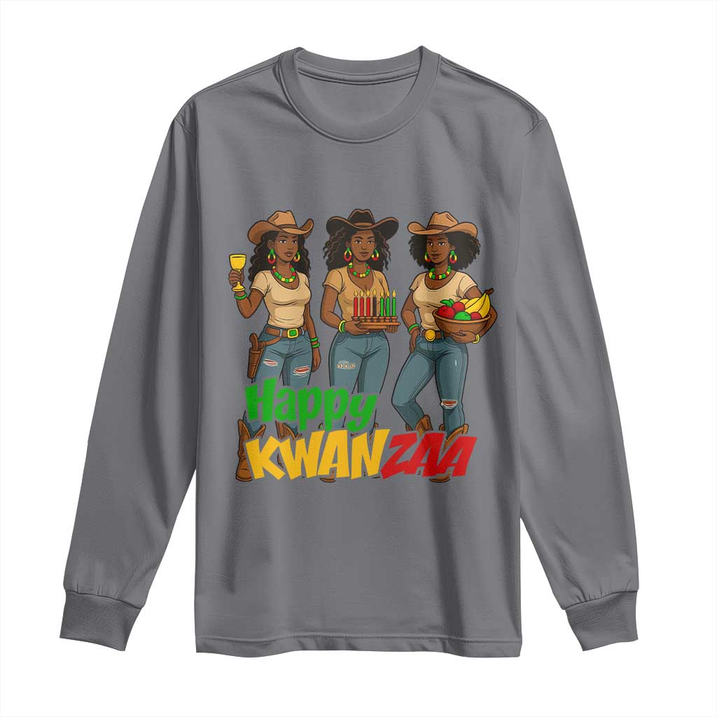 Happy Kwanzaa Cowgirl Long Sleeve Shirt Festival Of Lights African Heritage Gift - Wonder Print Shop