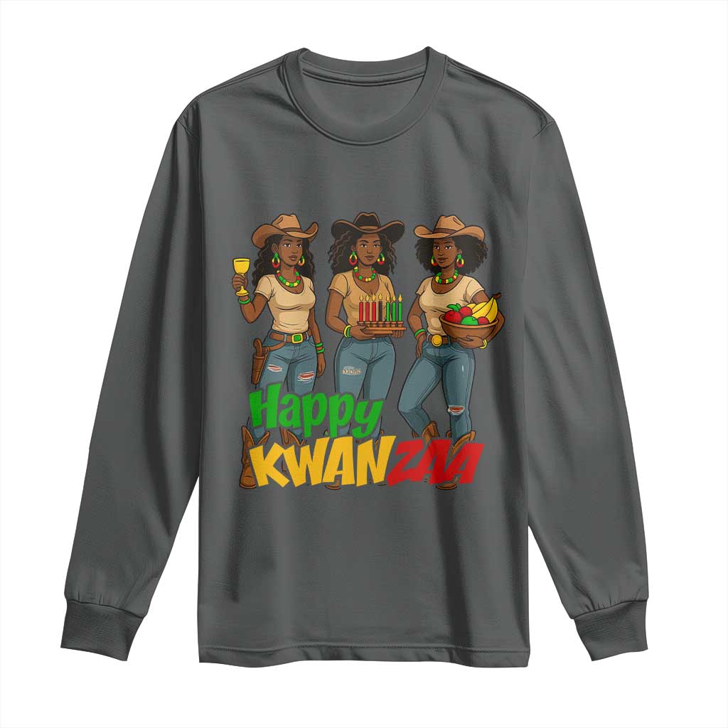Happy Kwanzaa Cowgirl Long Sleeve Shirt Festival Of Lights African Heritage Gift - Wonder Print Shop