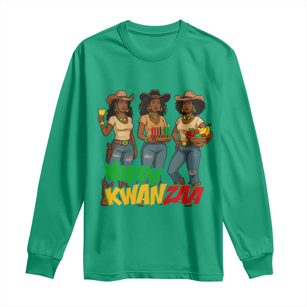 Happy Kwanzaa Cowgirl Long Sleeve Shirt Festival Of Lights African Heritage Gift - Wonder Print Shop