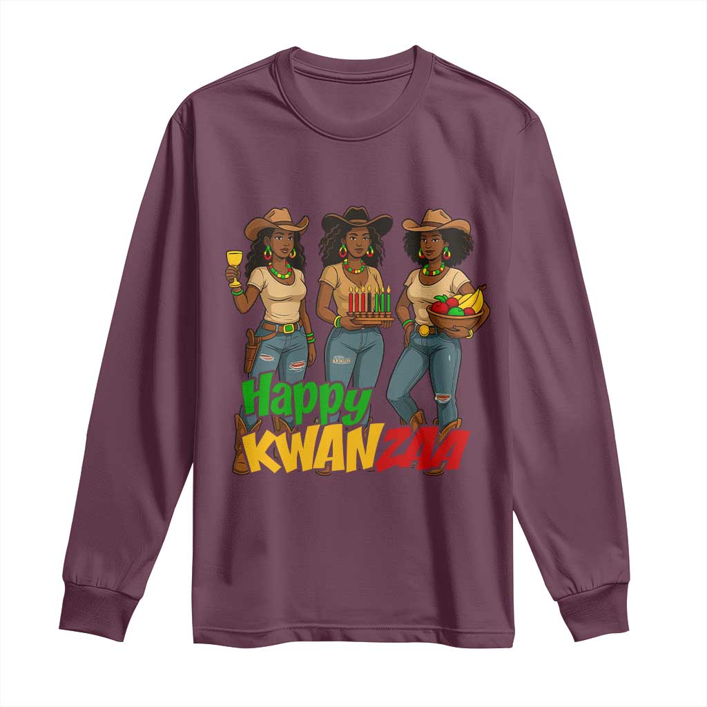 Happy Kwanzaa Cowgirl Long Sleeve Shirt Festival Of Lights African Heritage Gift - Wonder Print Shop