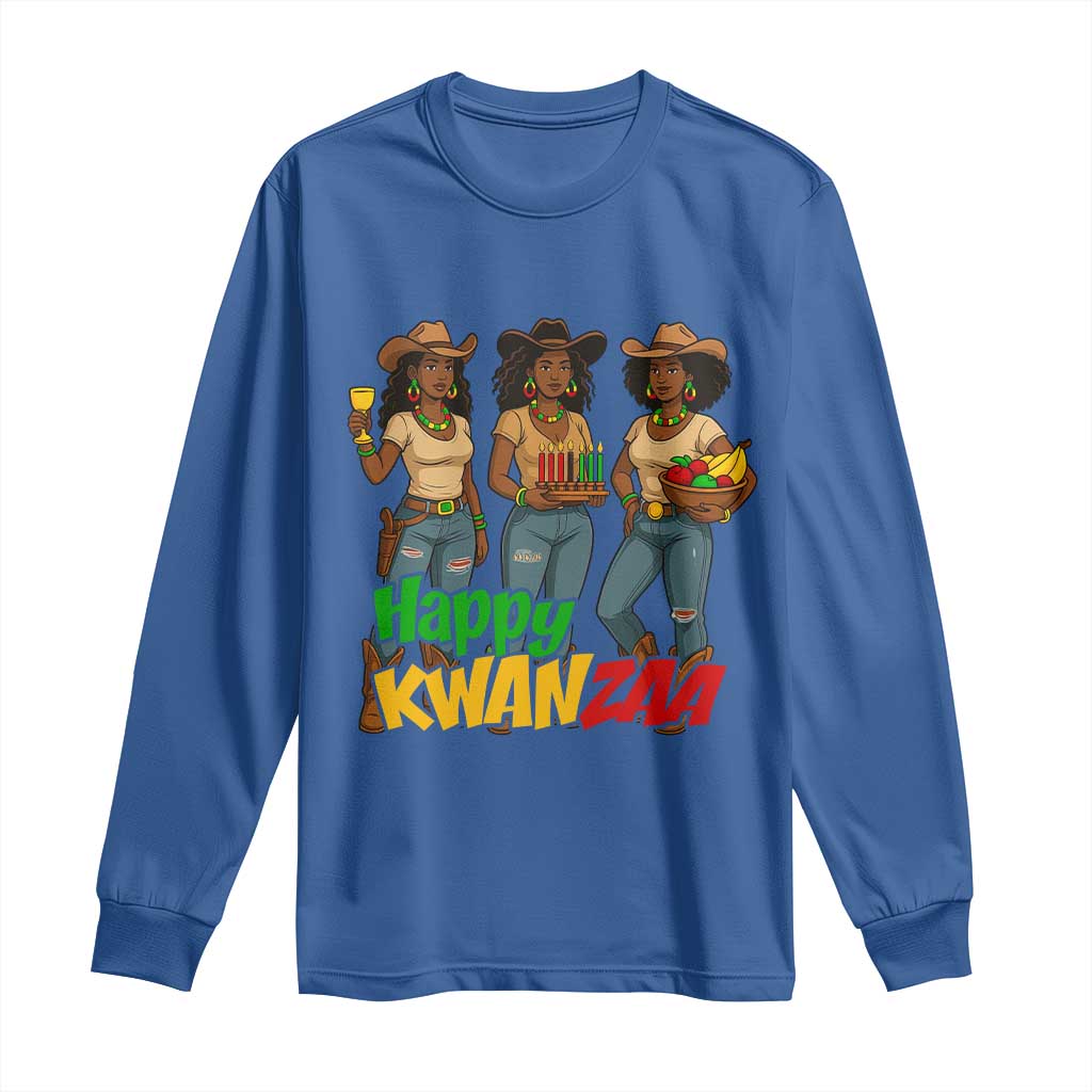 Happy Kwanzaa Cowgirl Long Sleeve Shirt Festival Of Lights African Heritage Gift - Wonder Print Shop