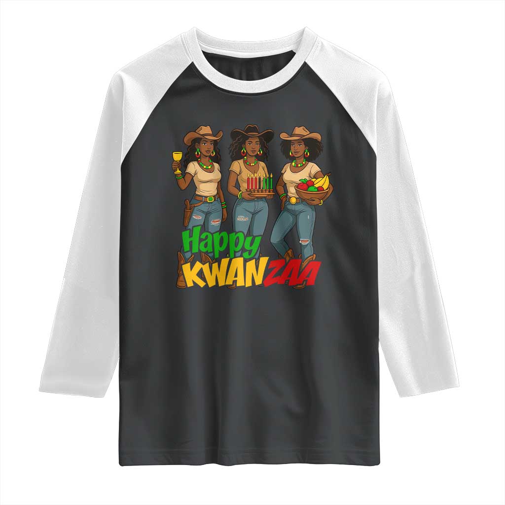 Happy Kwanzaa Cowgirl Raglan Shirt Festival Of Lights African Heritage Gift - Wonder Print Shop