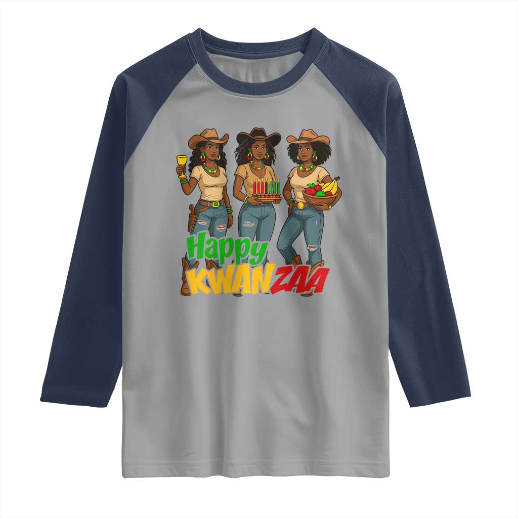 Happy Kwanzaa Cowgirl Raglan Shirt Festival Of Lights African Heritage Gift - Wonder Print Shop