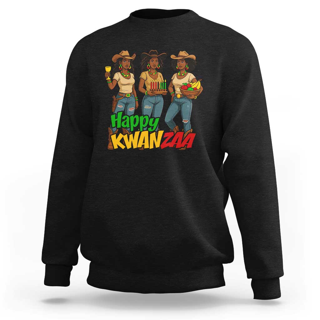 Happy Kwanzaa Cowgirl Sweatshirt Festival Of Lights African Heritage Gift - Wonder Print Shop