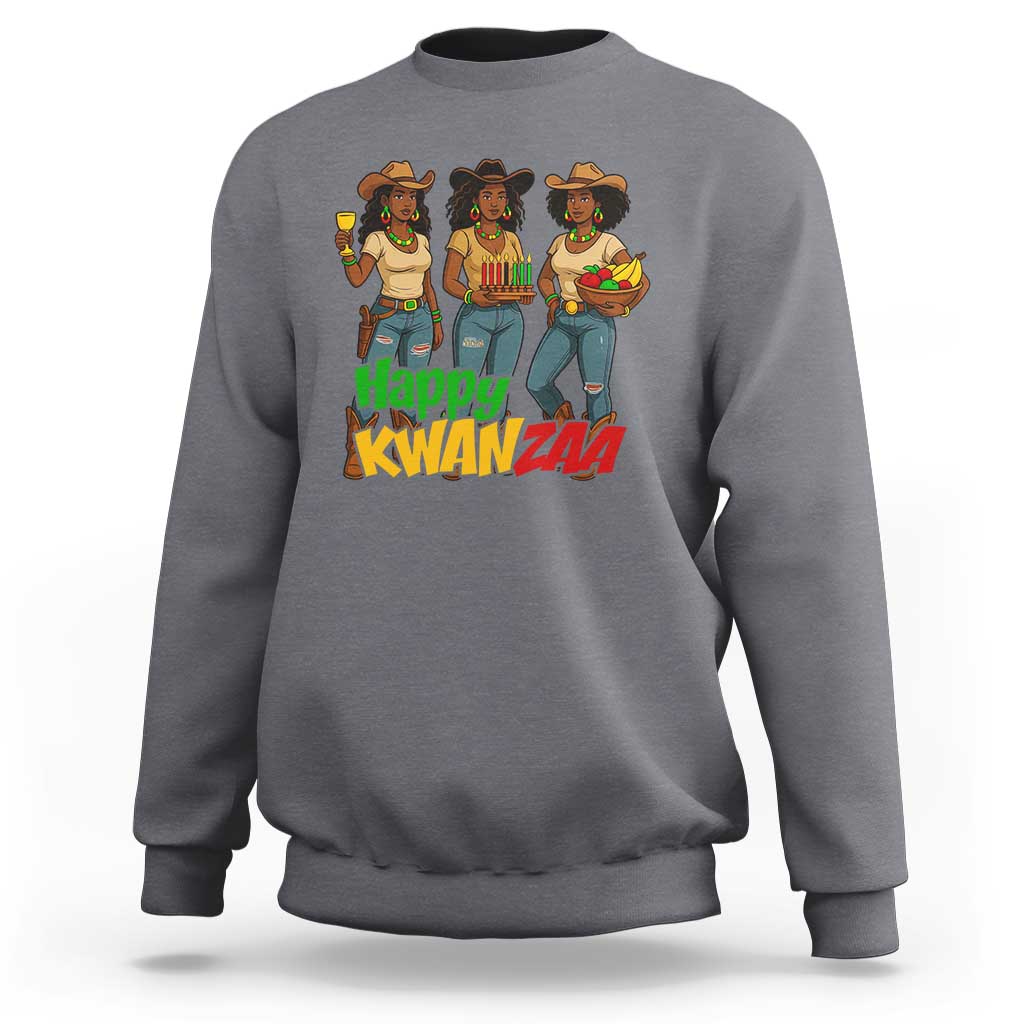Happy Kwanzaa Cowgirl Sweatshirt Festival Of Lights African Heritage Gift - Wonder Print Shop