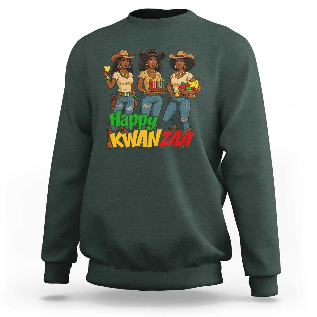 Happy Kwanzaa Cowgirl Sweatshirt Festival Of Lights African Heritage Gift - Wonder Print Shop