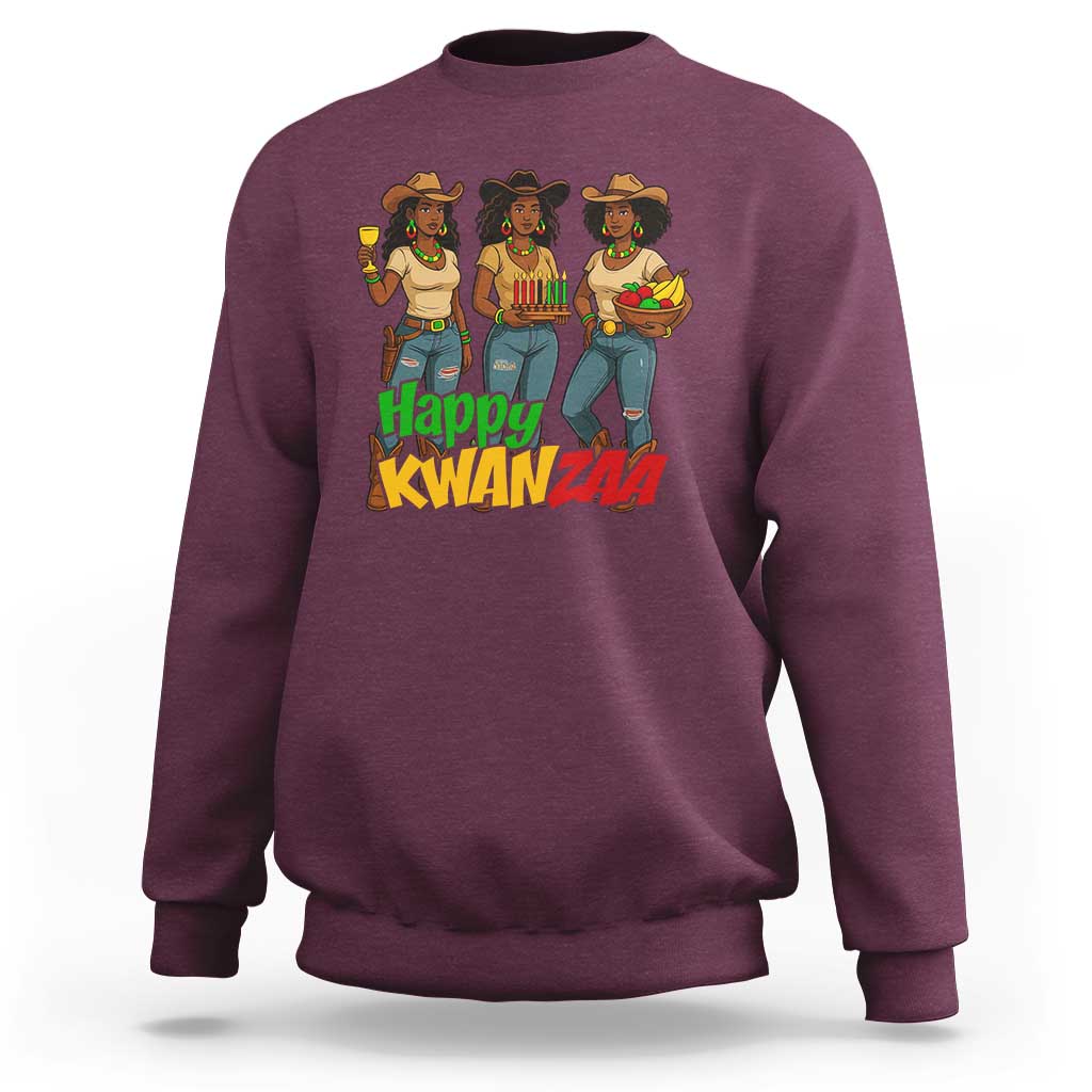 Happy Kwanzaa Cowgirl Sweatshirt Festival Of Lights African Heritage Gift - Wonder Print Shop