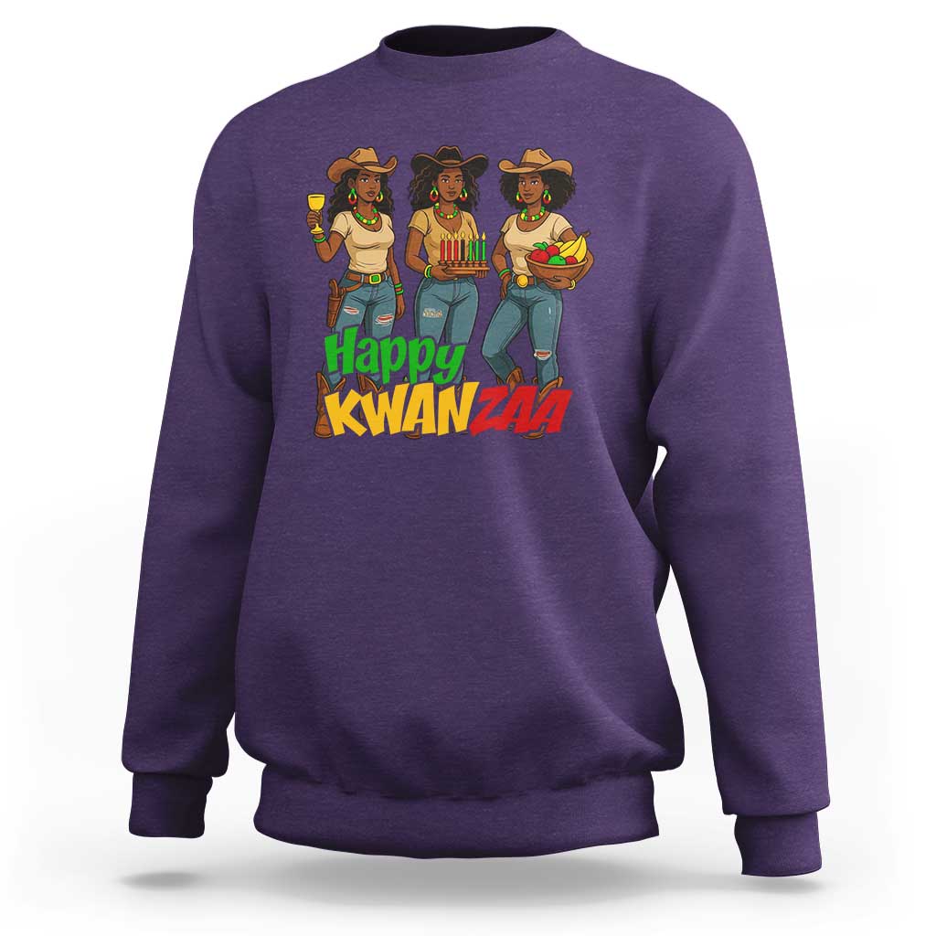 Happy Kwanzaa Cowgirl Sweatshirt Festival Of Lights African Heritage Gift - Wonder Print Shop