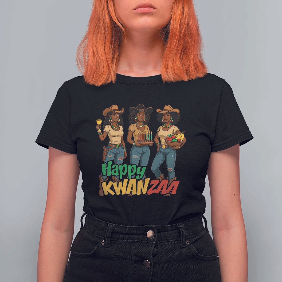 Happy Kwanzaa Cowgirl T Shirt For Women Festival Of Lights African Heritage Gift - Wonder Print Shop