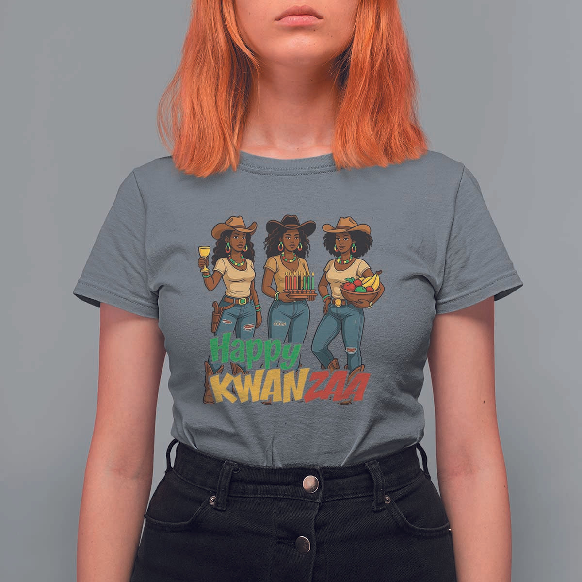 Happy Kwanzaa Cowgirl T Shirt For Women Festival Of Lights African Heritage Gift - Wonder Print Shop