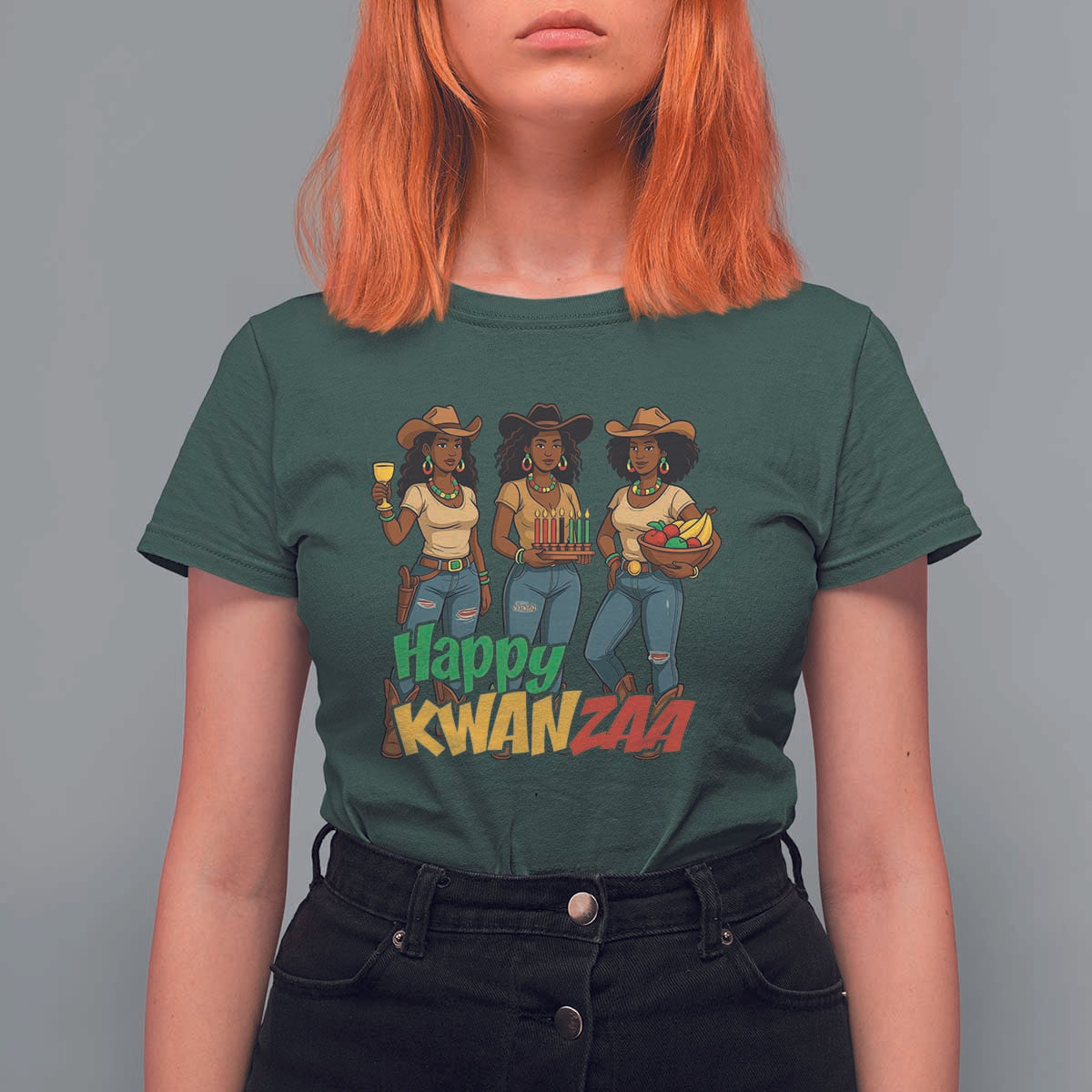 Happy Kwanzaa Cowgirl T Shirt For Women Festival Of Lights African Heritage Gift - Wonder Print Shop