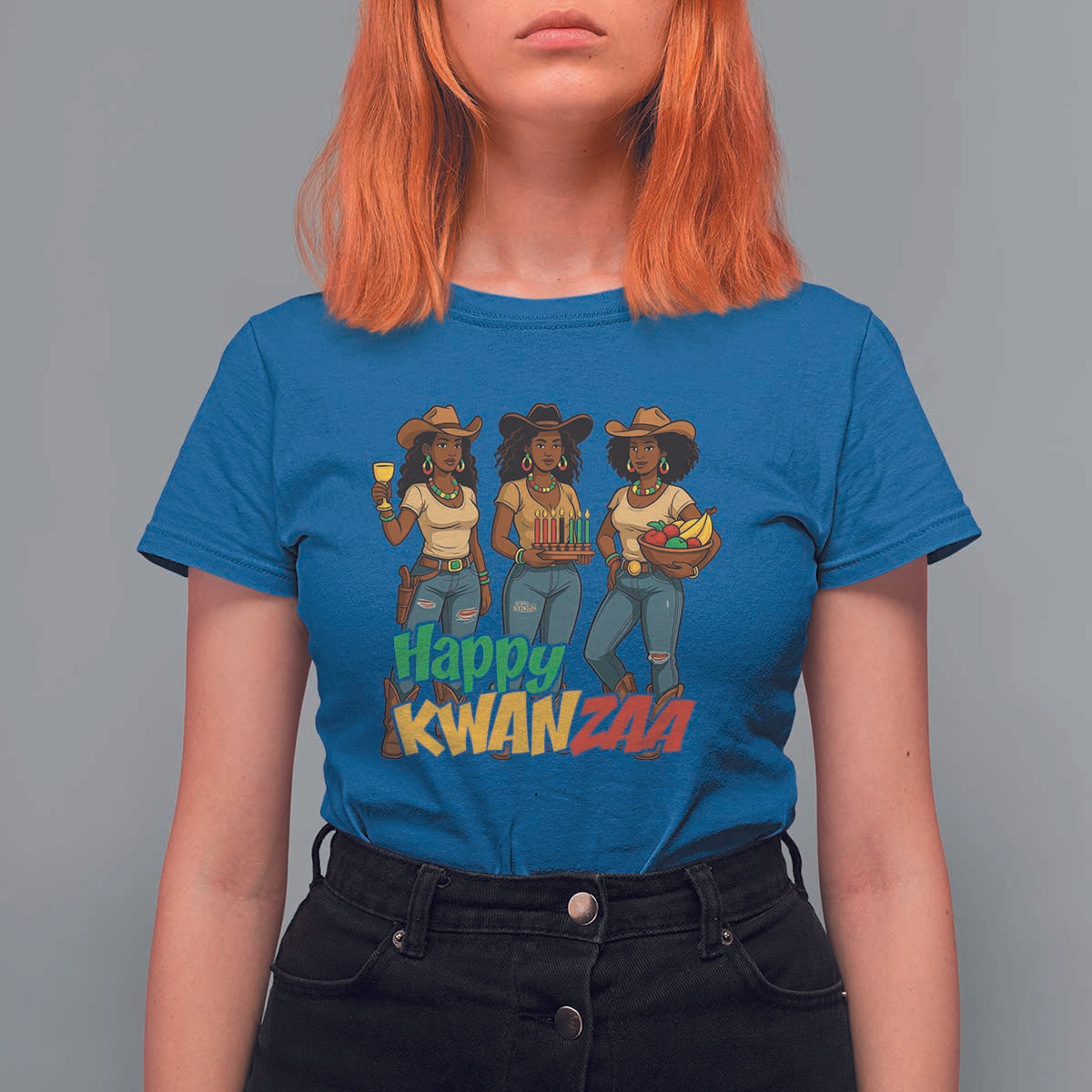 Happy Kwanzaa Cowgirl T Shirt For Women Festival Of Lights African Heritage Gift - Wonder Print Shop