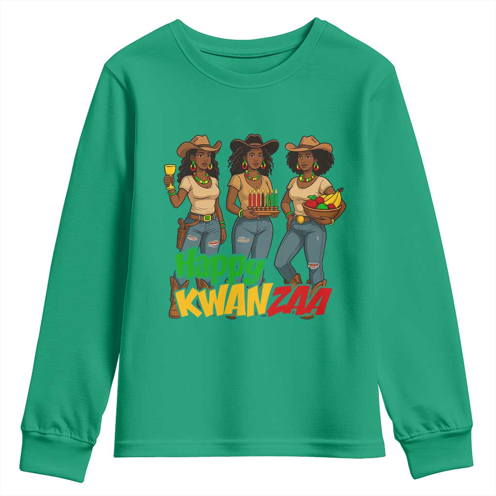 Happy Kwanzaa Cowgirl Youth Sweatshirt Festival Of Lights African Heritage Gift - Wonder Print Shop