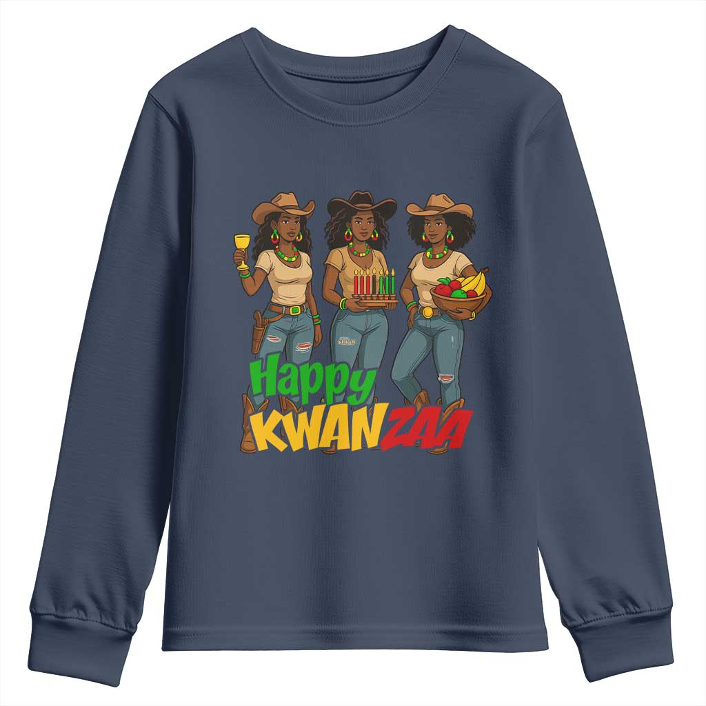 Happy Kwanzaa Cowgirl Youth Sweatshirt Festival Of Lights African Heritage Gift - Wonder Print Shop