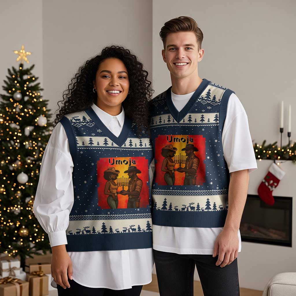 Kwanzaa Umoja Togetherness V-Neck Knit Sweater Vest Cowboy Cowgirl African Heritage Gift - Wonder Print Shop
